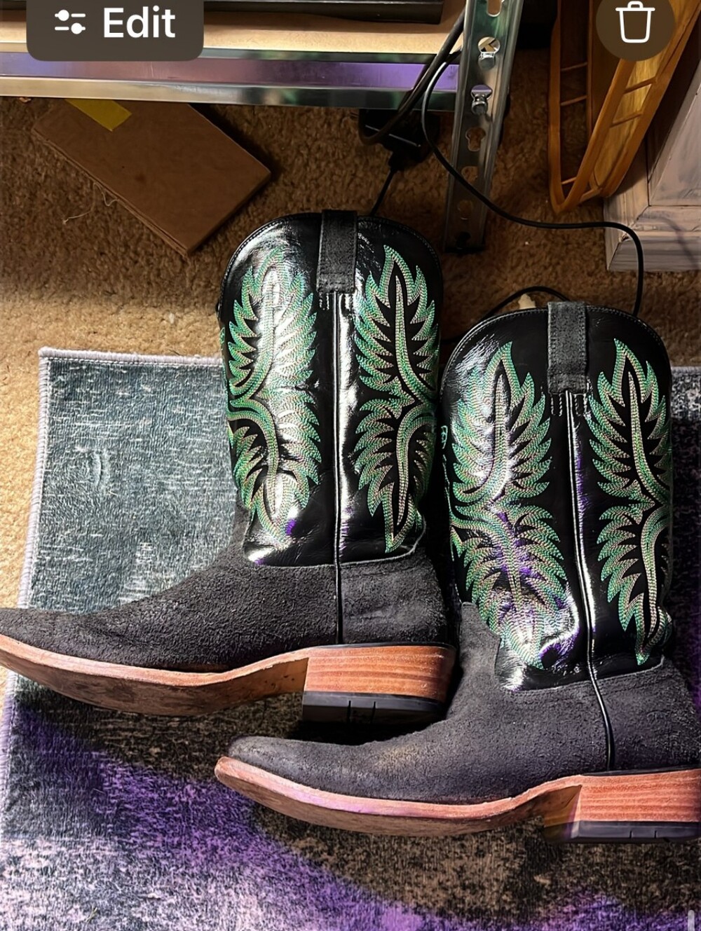 Men's Black Suede & Green Stitch Ariat Rough Cut